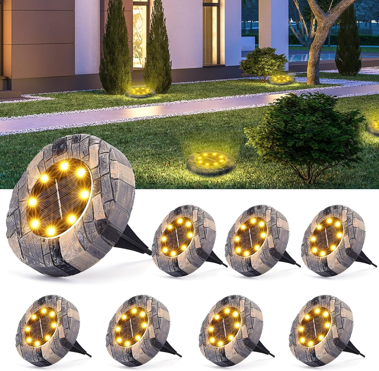 Luci Solari da Giardino- 8 LED Impermeabili, Facili e Resistenti